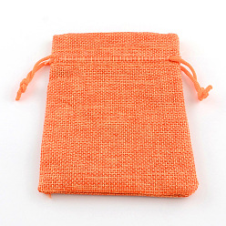 Coral Burlap Packing Pouches Drawstring Bags, Coral, 9x7cm