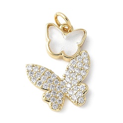 Настоящее золото 18K Подвески из латуни микропаве с фианитами и стеклом, бабочки прелести, стойки покрытие, долговечный, без кадмия и без свинца, с целью перехода в кольце, реальный 18 k позолоченный, 19.5x14.5x5.5 мм, отверстие : 3.5 мм