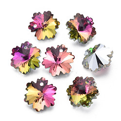 Орхидея Гальванизированные стеклянные прелести, посеребренные дно, граненые, снежинка, сиреневые, 14x12.5x7 мм, отверстие : 1.4 мм, о 30 шт / совет, 4 доска / коробка