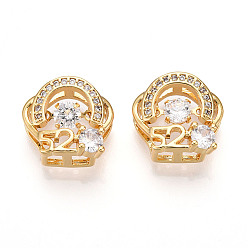 Настоящее золото 18K Латунные микро проложить кубического циркония прелести, корона, реальный 18 k позолоченный, 12x13x7 мм, отверстие : 6x3 мм