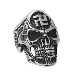 Antique Silver Stainless Steel Joint Rings, Skull, Antique Silver, US Size 9(18.9mm)