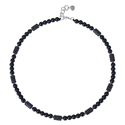 Обсидиан 6Мм круглые ожерелья из натурального матового обсидиана и натуральной лавовой породы в форме столба для женщин и мужчин, платина, 17.72 дюйм (45 см)