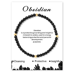 Обсидиан Браслеты из натурального обсидиана с бусинами для женщин, без бумажной карты, регулируемый