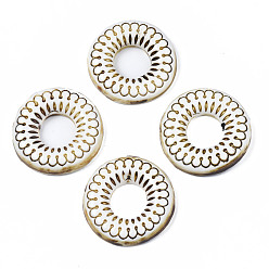 Floral White Handmade Porcelain Pendants, Ring, Floral White, 47x8.5mm, Hole: 19mm