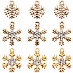 Золотой 36шт 3 стили подвески со стразами из сплава, прелести снежинки, золотые, 16~21.5x13~16.5x2~3 мм, отверстие : 1.8~2 мм, 12 шт / стиль