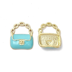 Средний Бирюзовый Подвески из эмали и сплава, без кадмия, без никеля и без свинца, золотые, сумочка очарование, средне бирюзовый, 19.5x16x4 мм, отверстие : 6x9 мм