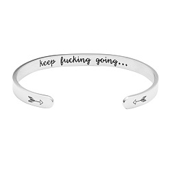 Нержавеющая Сталь Цвет Вдохновляющие 304 браслеты-манжеты из нержавеющей стали, слова, цвет нержавеющей стали, 6-1/4x1/4 дюйм (16x0.6 см)