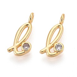 Letter L Латунные микро проложить кубического циркония прелести, долговечный, без никеля , реальный 18 k позолоченный, буквы, Письмо L, 13x5.5x3.5 мм, отверстие : 1.8 мм