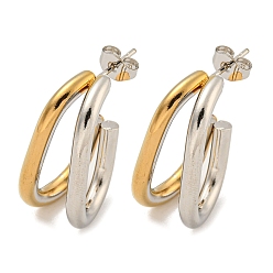 Золотой & Цвет Нержавеющей Стали Вакуумное покрытие pvd 202 серьги-кольца из нержавеющей стали, с 304 штифтов из нержавеющей стали, Буква U, золотые и нержавеющая сталь цвет, 26x11.5 мм