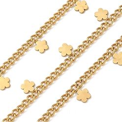 Золотой 304 из нержавеющей стали обуздать цепи, ионное покрытие (ip), несварные, с катушкой, с цветочными прелестей, золотые, 8x5x1.5 мм