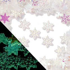 Белый Светящиеся и гальванические смоляные декодированные кабошоны, снежинка, светится в темноте, белые, 11x11x2 мм