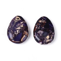 Индиго Подвески из окрашенной натуральной императорской яшмы, слезинки, индиговые, 25~25.5x18~18.5x5.5~6.5 мм, отверстие : 1~1.5 мм