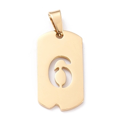 Number Вакуумное покрытие pvd 304 подвески из нержавеющей стали, прямоугольник с номером, золотые, кол. 6, 27.5x14.5x1.5 мм, отверстие : 7.5x3 мм