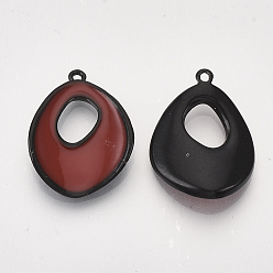 FireBrick Alloy Enamel Pendants, Oval, FireBrick, 21.5x16x3.5mm, Hole: 1mm