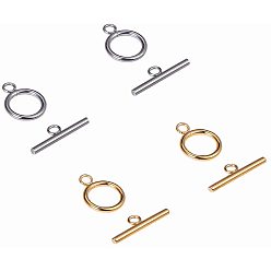Golden & Stainless Steel Color 304 Stainless Steel Ring Toggle Clasps, Golden & Stainless Steel Color, Ring: 19x14x2mm, Hole: 3mm, Bar: 24.5x7x2.5mmm, Hole: 3mm, 12sets/box