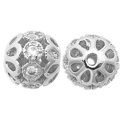 Платина Латунные микропаве прозрачные кубики из циркония, без кадмия, без никеля и без свинца, цветок, платина, 8x7.5 мм, отверстие : 1.6 мм