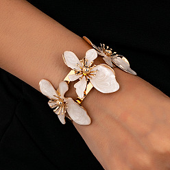 Белый Браслеты-манжеты с цветочной эмалью для женщин, белые, внутренний диаметр: 2-3/8 дюйм (6 см)