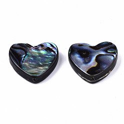 Colorful Natural Abalone Shell/Paua Shell Beads, Heart, Colorful, 15x15.5x3.5mm, Hole: 1mm