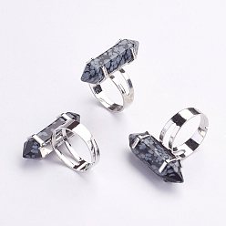 Snowflake Obsidian Natural Snowflake Obsidian Finger Rings, with Iron Ring Finding, Platinum, Size 8, 18mm