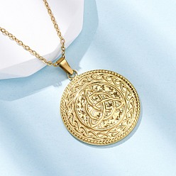 Настоящее золото 18K Плоские круглые с узлом Троицы 304 ожерелья с подвесками из нержавеющей стали, ионное покрытие (ip), реальный 18 k позолоченный, 17.80 дюйм (45.2 см)
