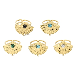 Gemischte Stein Ionenplattierung (IP) 304 Manschettenringe aus Edelstahl mit synthetischen Edelsteinen, Fächerringe für Damen, echt 18 k vergoldet, 22.5x17.5 mm, Innendurchmesser: verstellbar