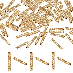 Настоящее золото 18K 200 шт. стойки, покрытие латунных бусин, без никеля , трубка, реальный 18 k позолоченный, 10x1.5 мм, отверстие : 1 мм