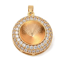 Настоящее золото 18K Латунные микропаве прозрачные подвески с фианитом, без кадмия, без никеля и без свинца, круглые, реальный 18 k позолоченный, 22.5x20x6 мм, отверстие : 3.8 мм