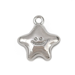 Платина Латунные подвески, звезда с улыбкой на лице подвески, долговечный, без кадмия, без никеля и без свинца, платина, 12.5x11.5x4 мм, отверстие : 1.4 мм