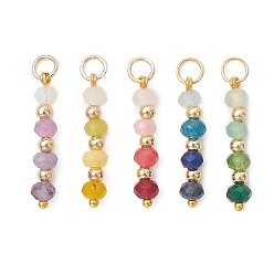 Золотой Крашеные нефрита подвески натуральный Malaysia, граненые круглые подвески из бисера, с 304 фурнитурой из нержавеющей стали, разноцветные, золотые, 23~24x4~5 мм, Перейти кольцо: 5x0.8 мм, внутренний диаметр: 3.5 мм
