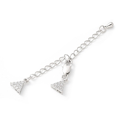 Платинированный Удлинитель цепи из латуни с микропаве из циркония и стеклом, многослойные застежки ожерелья с настоящим платиновым покрытием, с карабин-лобстерами , без кадмия, без никеля и без свинца, треугольные, Реальная платина, 60 мм