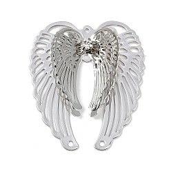Платина Латунный кристалл горный хрусталь 3d полые ангельские крылья люстра компоненты ссылки, гравированные металлические украшения, без кадмия, без никеля и без свинца, платина, 46.5x40x9 мм, отверстие : 1.5 мм