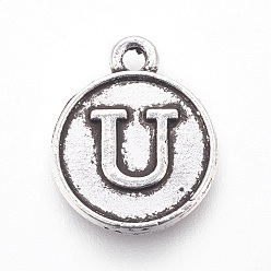 Letter U Подвески из сплава в тибетском стиле, плоские круглые с буквы, античная бронза, letter.o, 15x12.5x2 мм, отверстие : 1.5 мм