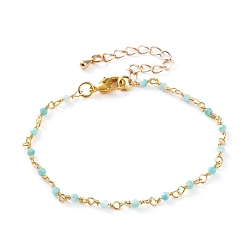 Амазонит Круглые граненые браслеты из натурального амазонита из бисера, с латунными карабин-лобстерами , золотые, 7-3/8 дюйм (18.7 см)