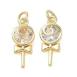 Clear Brass Micro Pave Clear Cubic Zirconia Pendants, Lollipop Charms, Real 18K Gold Plated, 17x8x5mm, Hole: 3.5mm