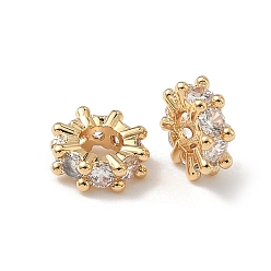 Настоящее золото 18K Латунные микро проложить кубического циркония бусы, круглые, реальный 18 k позолоченный, 8.5x3.5 мм, отверстие : 3.5 мм