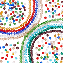 Mixed Color 1300~1500Pcs 10 Colors Imitation Austrian Crystal Bicone Beads, Faceted Glass Beads Strands, Mixed Color, 3x3~3.5mm, Hole: 0.5mm, about 130~150pcs/strand, 15.5 inch
