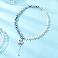 Немагнитные Гематит Ожерелье из синтетической немагнитной гематитовой крошки с натуральным жемчугом из картофеля, 316 Кулон-медальон из нержавеющей стали или ожерелье, цвет нержавеющей стали, 16.93 дюйм (43 см)