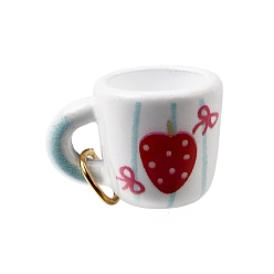 Roja Colgantes de acero inoxidable impresos 304, taza con adornos de fresa, dorado, rojo, 12.5x17x12 mm, agujero: 4.5 mm
