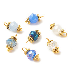 Синий Подвеска из гальванических стеклянных бусин, с латунной фурнитурой , граненые подвески-рондели, синие, 12x5.5 мм, отверстие : 1.4 мм