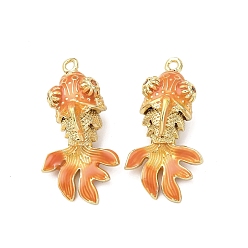 Желтый Латунные микро проложить кубического циркония подвески, рыба, реальный 18 k позолоченный, с эмалью, без кадмия и без свинца, стойки покрытие, долговечный, желтые, 29x15x11.5 мм, отверстие : 1.6 мм