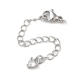 Платина Латунь с удлинителем цепи из циркония, концевые цепи, без кадмия, без никеля и без свинца, сердце, платина, 73 мм