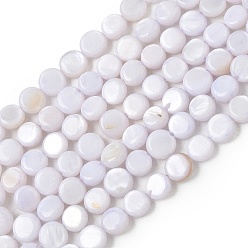 Thistle Natural Freshwater Shell Coin Beads Strands, Dyed, Flat Round, Thistle, 6~6.5x2.5mm, Hole: 0.8mm, about 66pcs/strand, 14.96 inch(38cm)