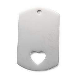 Stainless Steel Color Non-Tarnish 304 Stainless Steel Pendants, Rectangle with Hollow Heart, Stainless Steel Color, 40x25x1.5mm, Hole: 2.4mm