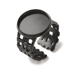 Black Woven Bezel 304 Stainless Steel Cuff Ring Components, Round Pad Ring Setting, Ion Plating(IP), Long-Lasting Plated, Black, 14mm,17mm, Tray Size: 14mm