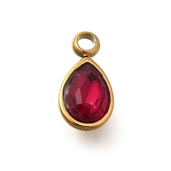 Фуксиновый 304 подвески из нержавеющей стали, со стразами, реальный 18 k позолоченный, ионное покрытие (ip), слеза, красно-фиолетовые, 10.5x5.5x0.5 мм, отверстие : 1.8 мм