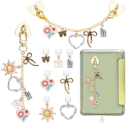 Couleur Mélangete 9Ensembles de bouchons anti-poussière en PVC et de supports de téléphone portable en fer, avec des pendentifs en alliage, émail et verre, formes mixtes, or, couleur mixte, 20~164mm