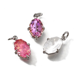 (52) Непрозрачная лаванда Латунь прелести, овальные, со стеклом и петлей, долгоиграющий, без свинца и без кадмия, платина, граненые, разноцветные, 13.5x8.5x4.5 мм, отверстие : 2 мм