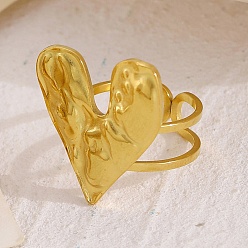 Настоящее золото 18K Регулируемые 304 манжеты из нержавеющей стали для женщин, сердце, реальный 18 k позолоченный, 24x21.5 мм, внутренний диаметр: американский размер 6 1/4 (16.7 мм)