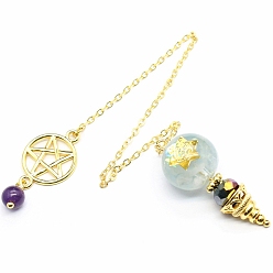 Аквамарин Натуральный аквамариновый маятник с большой подвеской, неокрашенными, с позолоченными металлическими находками, конус очарование, 220 мм