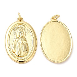 Настоящее золото 18K Стойки обшивки латунные подвески, долговечный, без кадмия и без свинца, с целью перехода в кольце, овал с подвесками Сан Иуда, реальный 18 k позолоченный, 29.5x19.5x2 мм, отверстие : 3.2 мм